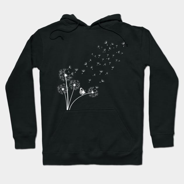 Dandelions and Butterfly Nature-Inspired Design, Botanical Art Hoodie by KHWD